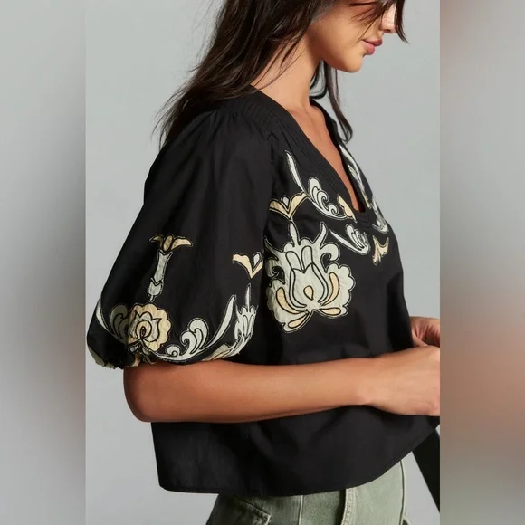 Anthropologie Embroidered Balloon-Sleeve Blouse Size L - Picture 11 of 14